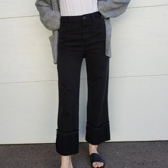 J Brand Denim - NEW JBRAND Joan Crop Super High-Rise Wide Straight Black Denim Jeans Women's 24